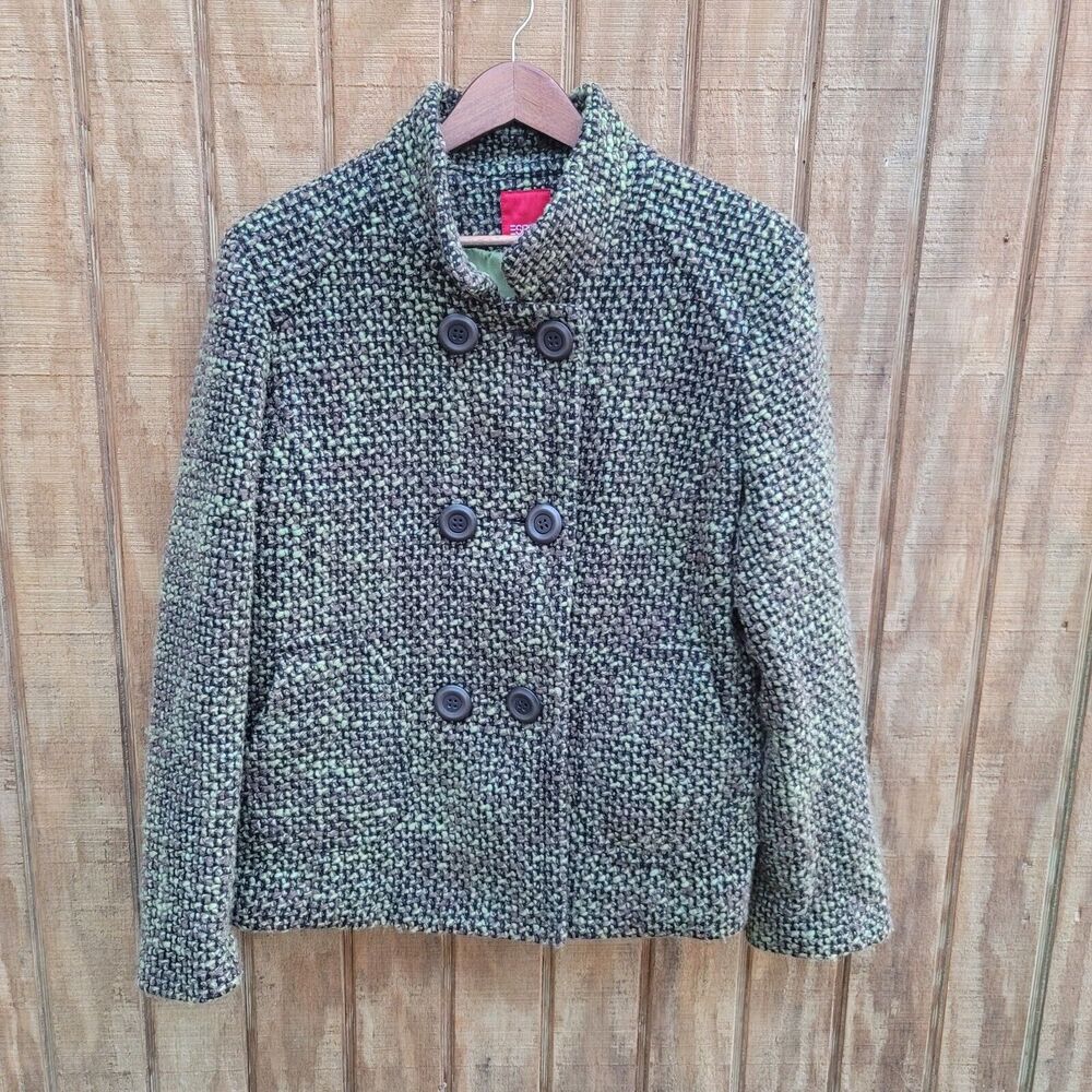 Esprit Vintage Green Plaid Double Breasted Wool Blend Jacket Coat Womens Size XL
